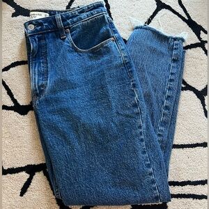 Abercrombie Curve Love skinny high rise frayed hem medium wash  - 30